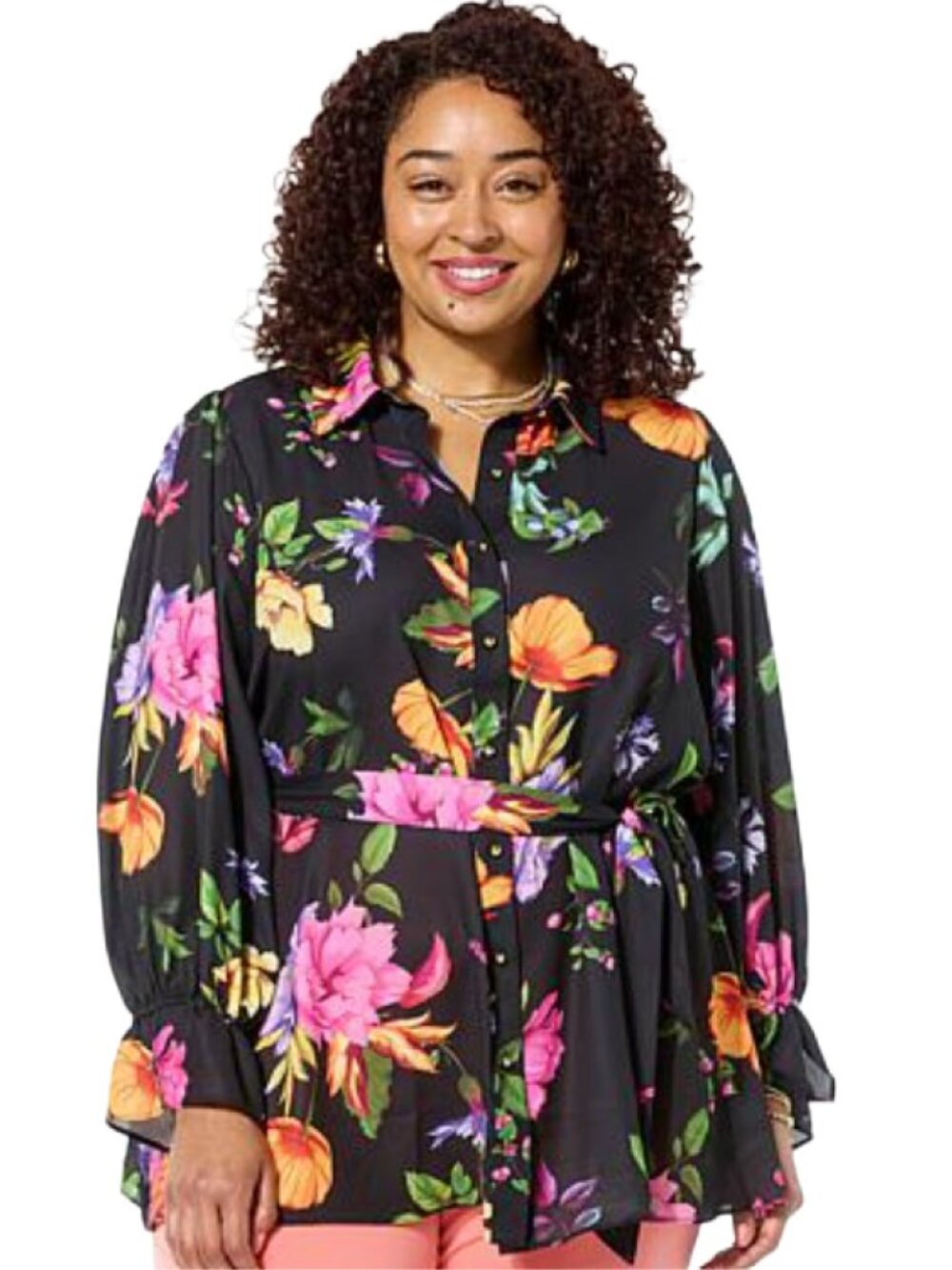 IMAN Global Chic Printed Button-Front Everything Blouse